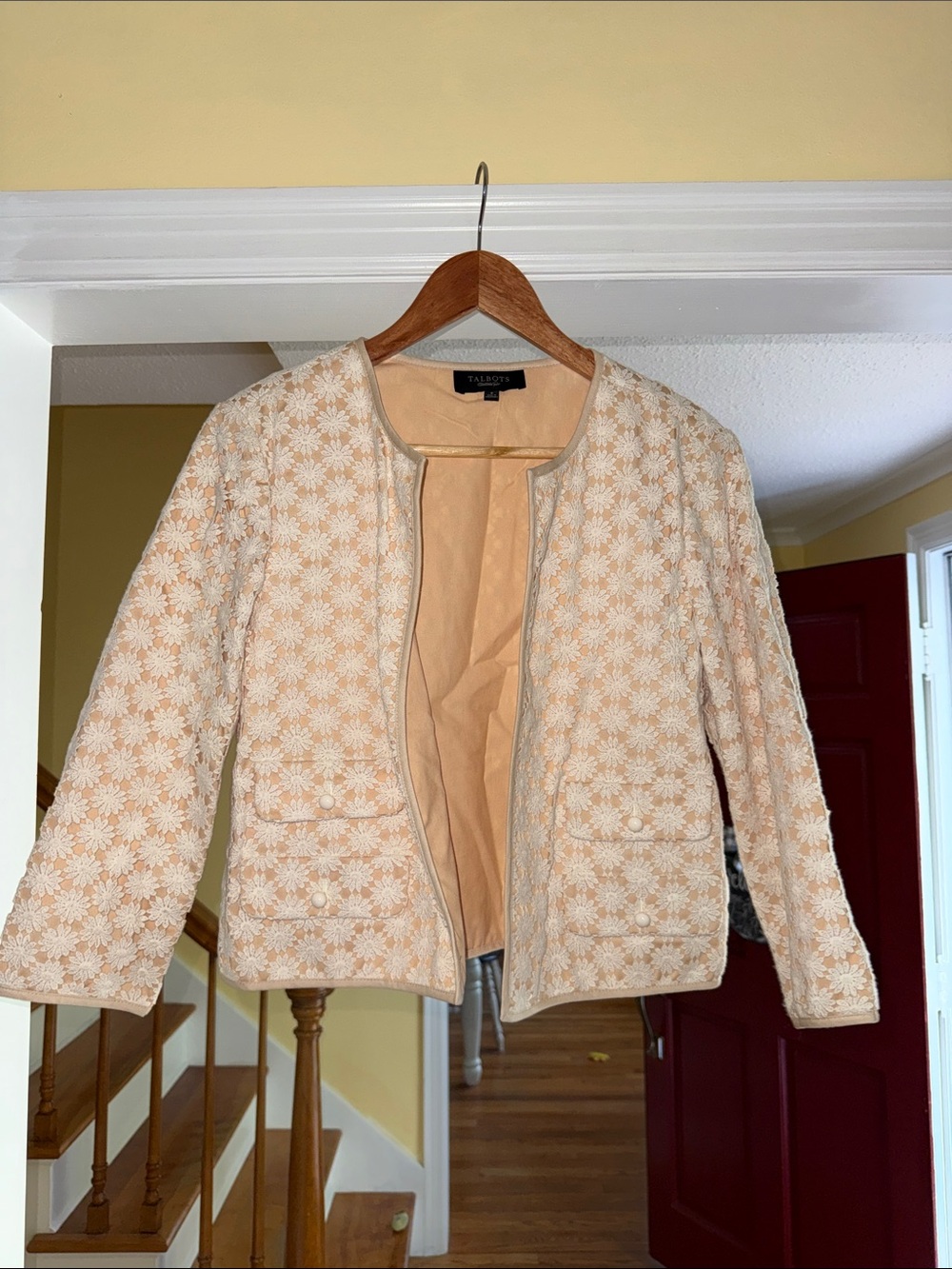 Talbots Cream Floral Lace Open-Front Jacket